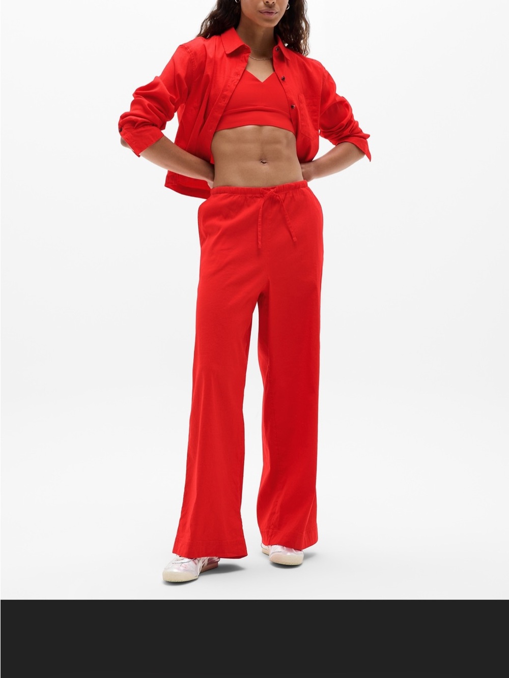 Athleta Wide-Leg Drawcord Pants in Red